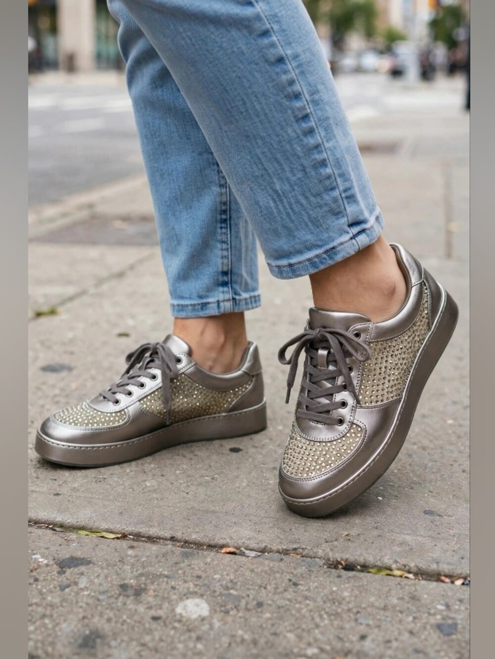 INC International Concepts Metallic Pewter Lace-Up Women's Sneakers, Size 11